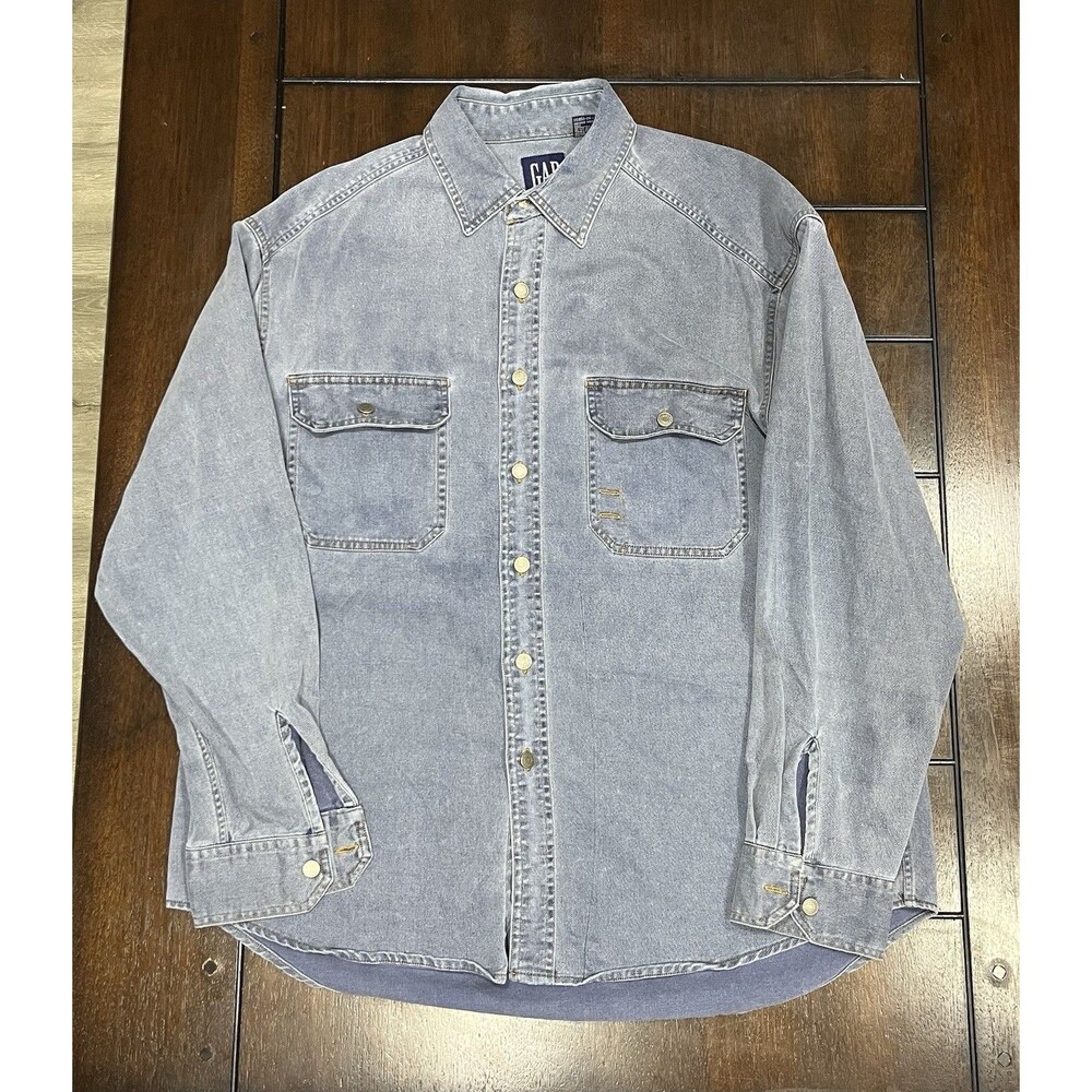 GAP Denim Shirt Mens XL Blue Long Sleeve Button Up Workwear Vintage 90s Style